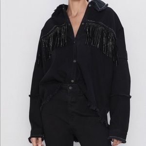 Zara Fringe Sparkle Jean Jacket / Shirt